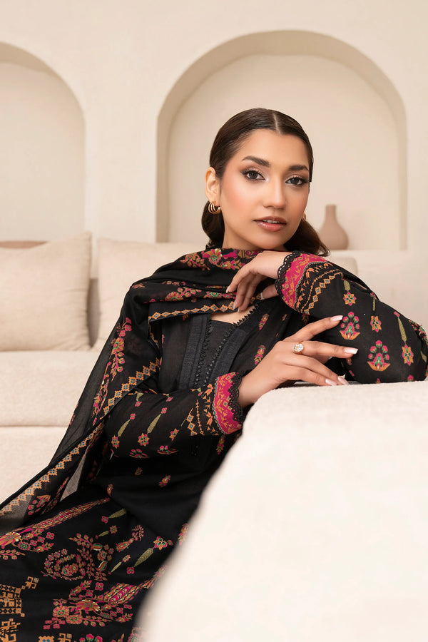 3 Piece Unstitched Black Premium Printed Lawn