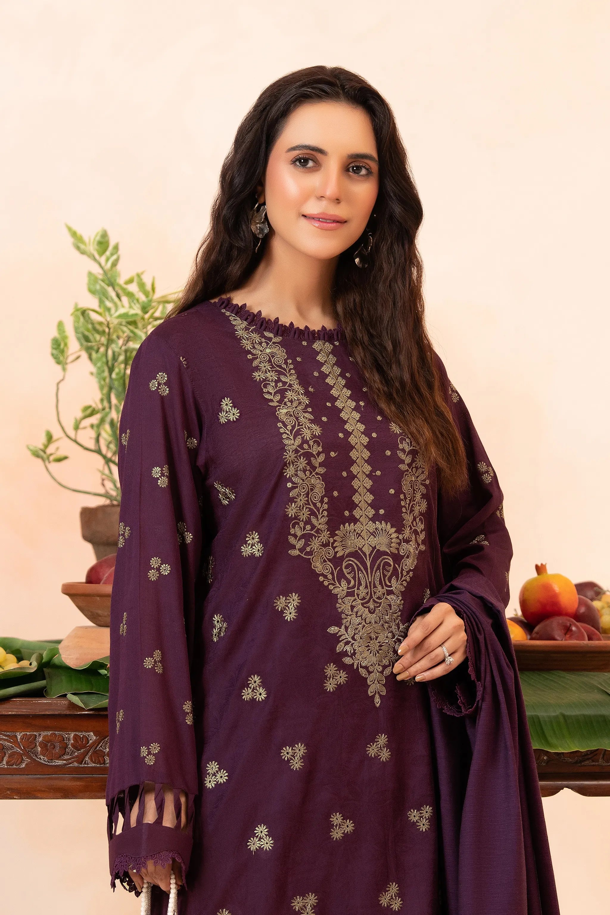 3 Piece Unstitched Seal Brown Premium Emb Jacquard Lawn