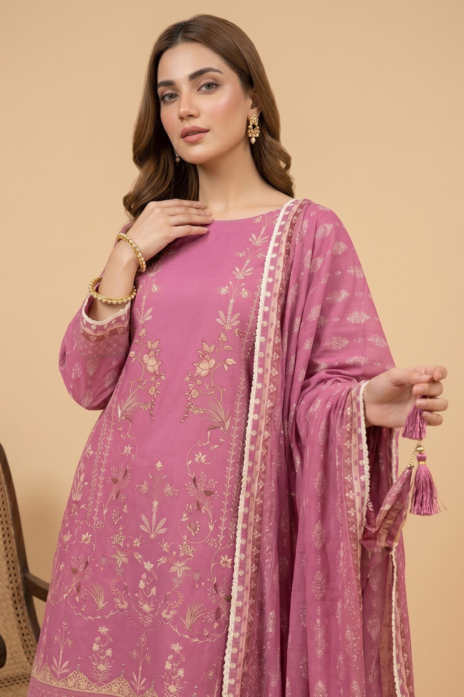 Thulian Pink 3 Piece Unstitched Premium Printed Lawn