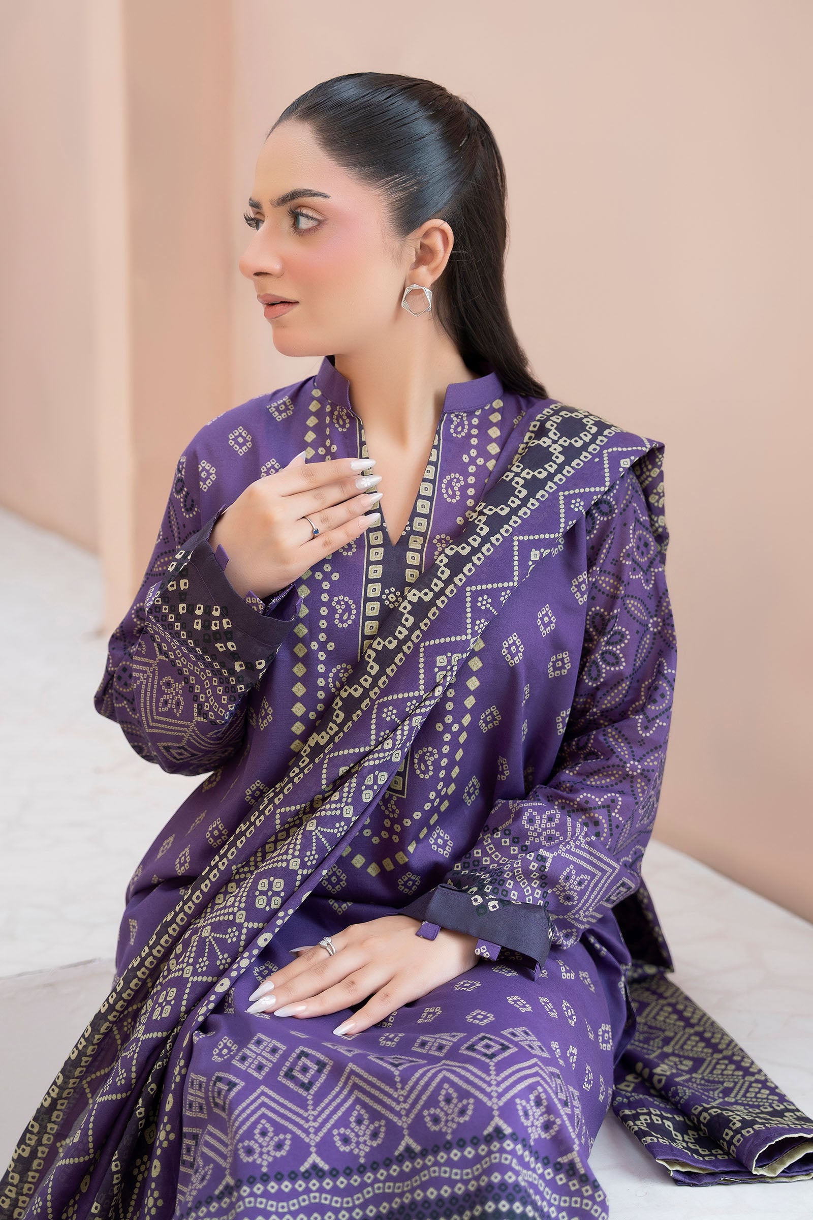 Purple 3 Piece Unstitched Premium Printed Lawn