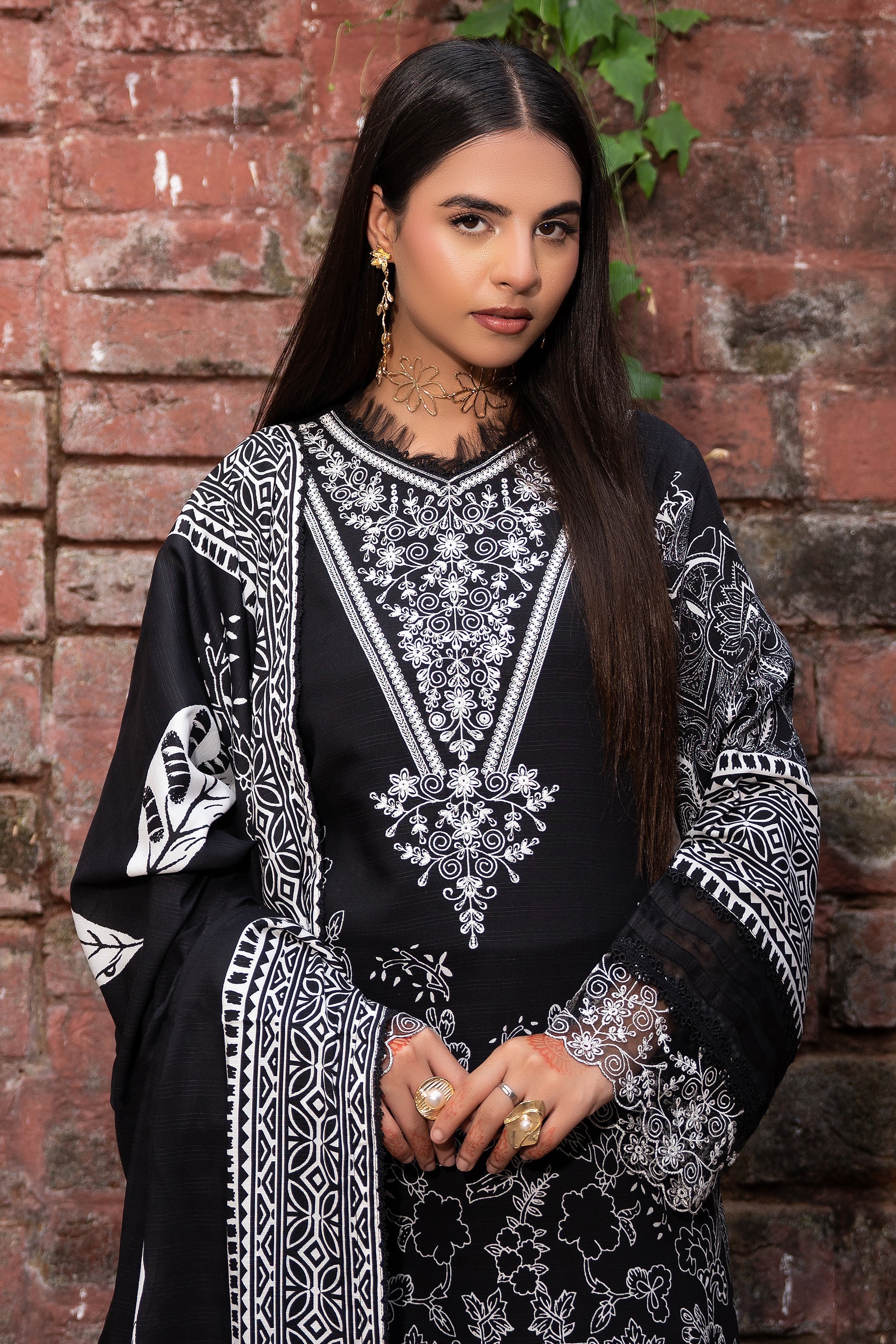 3 Piece Unstitched Black Embroidered Linen