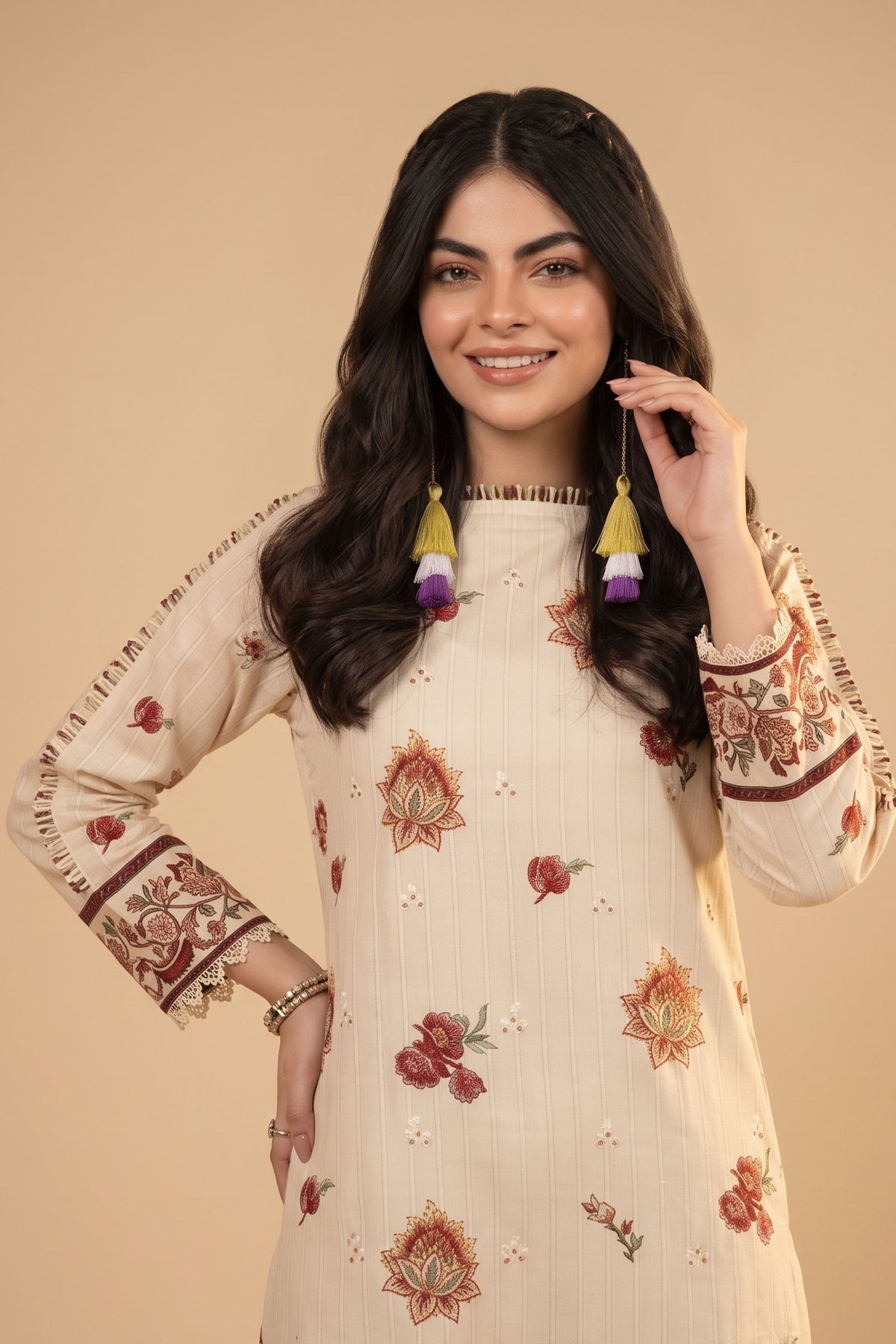 Off White 2 Piece Unstitched Dyed Embroidered Lawn Main image