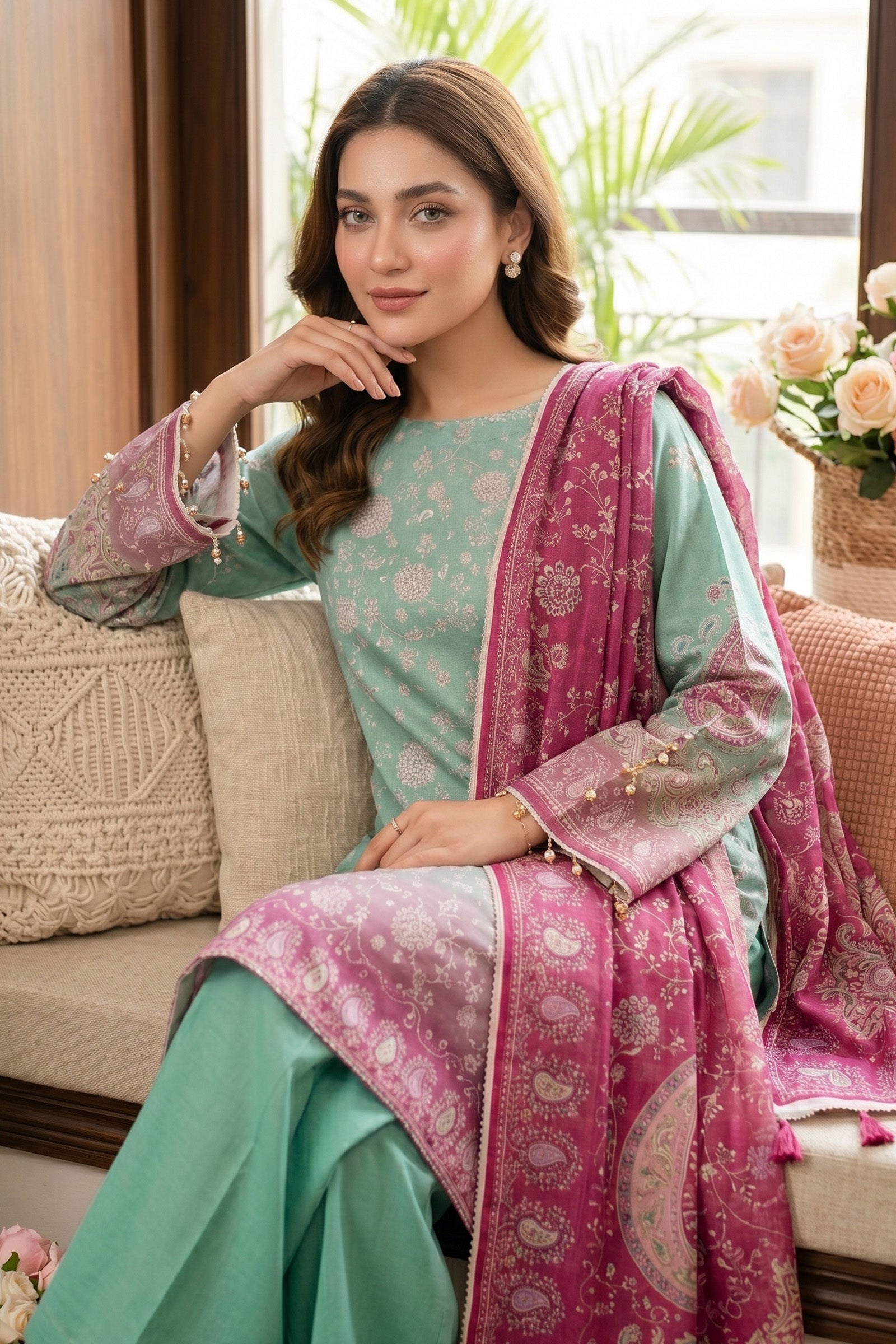 Hazel Green 3 Piece Unstitched Premium Printed Lawn