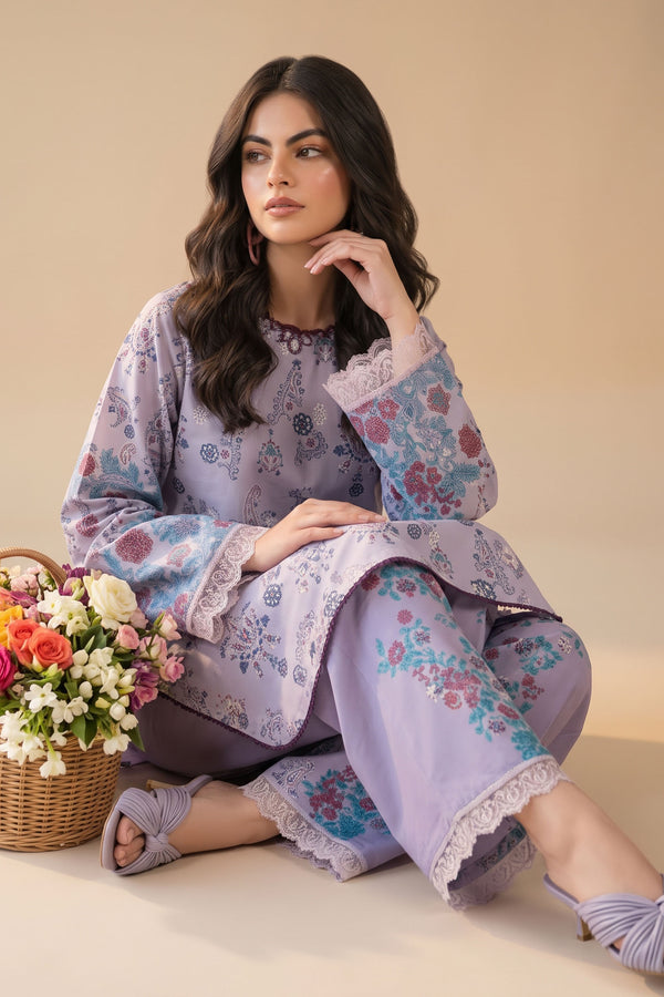 Lavender 2 Piece Unstitched Dyed Embroidered Lawn