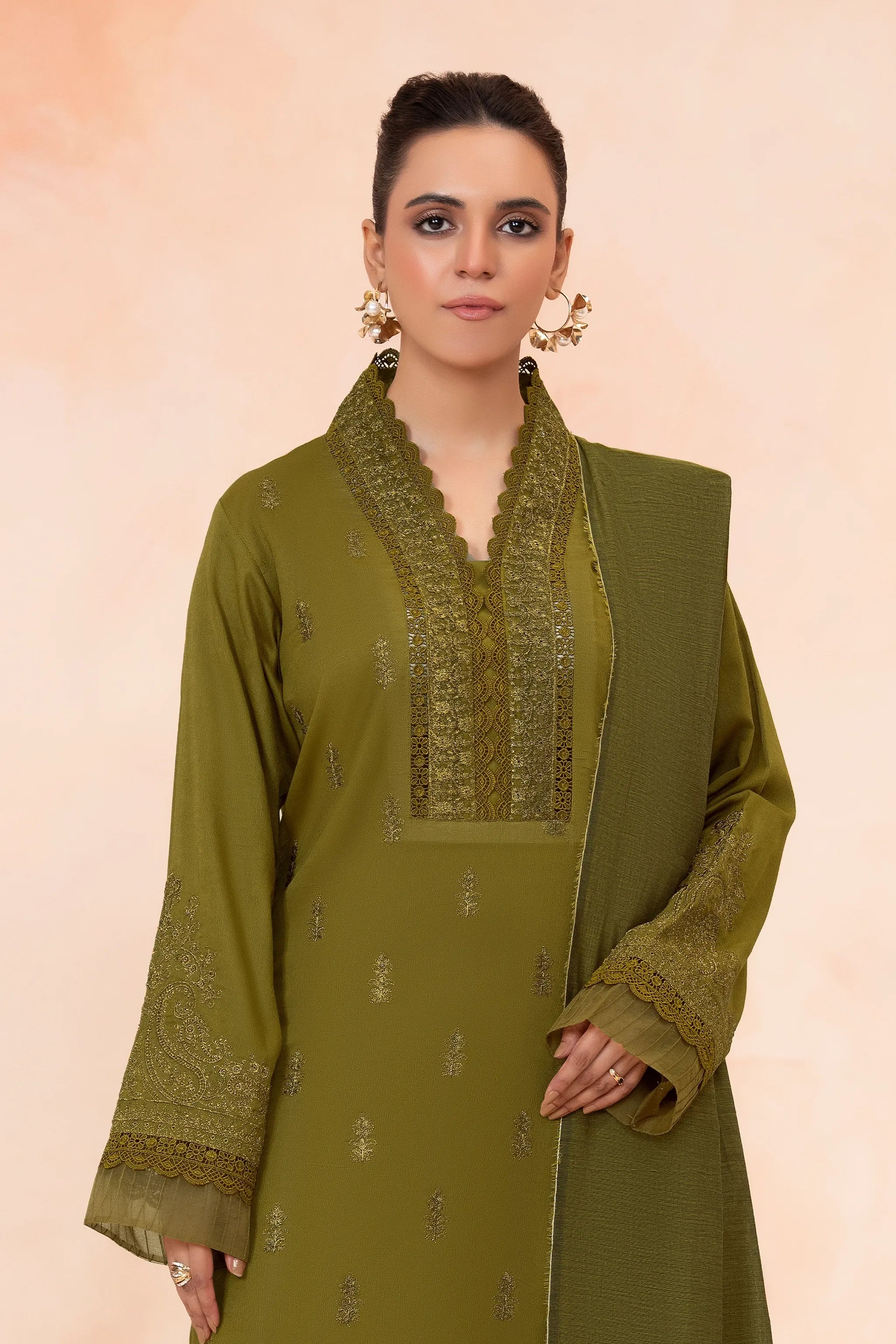 3 Piece Unstitched Drab Premium Emb Jacquard Lawn