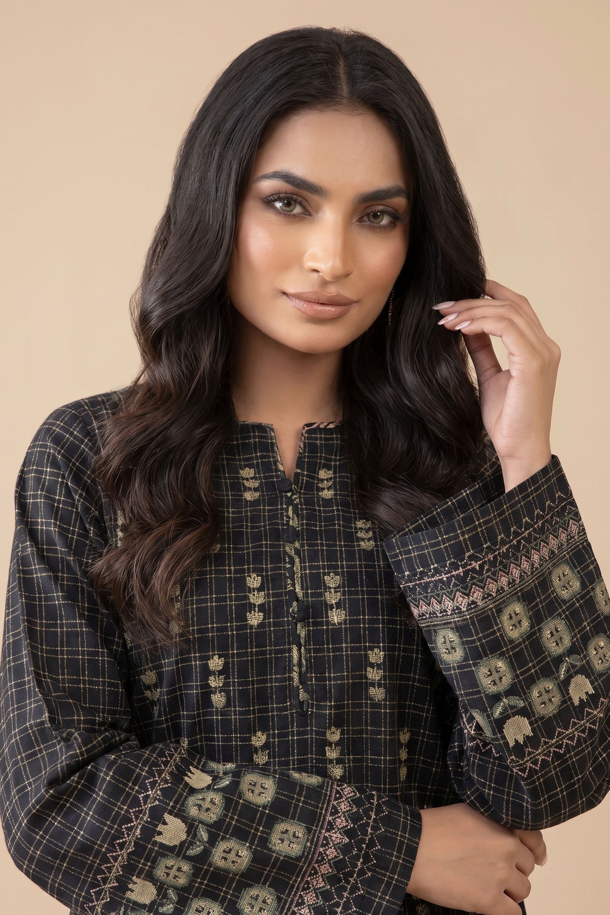 Grid Khaddar Unstitched 1 Piece Navy Blue
