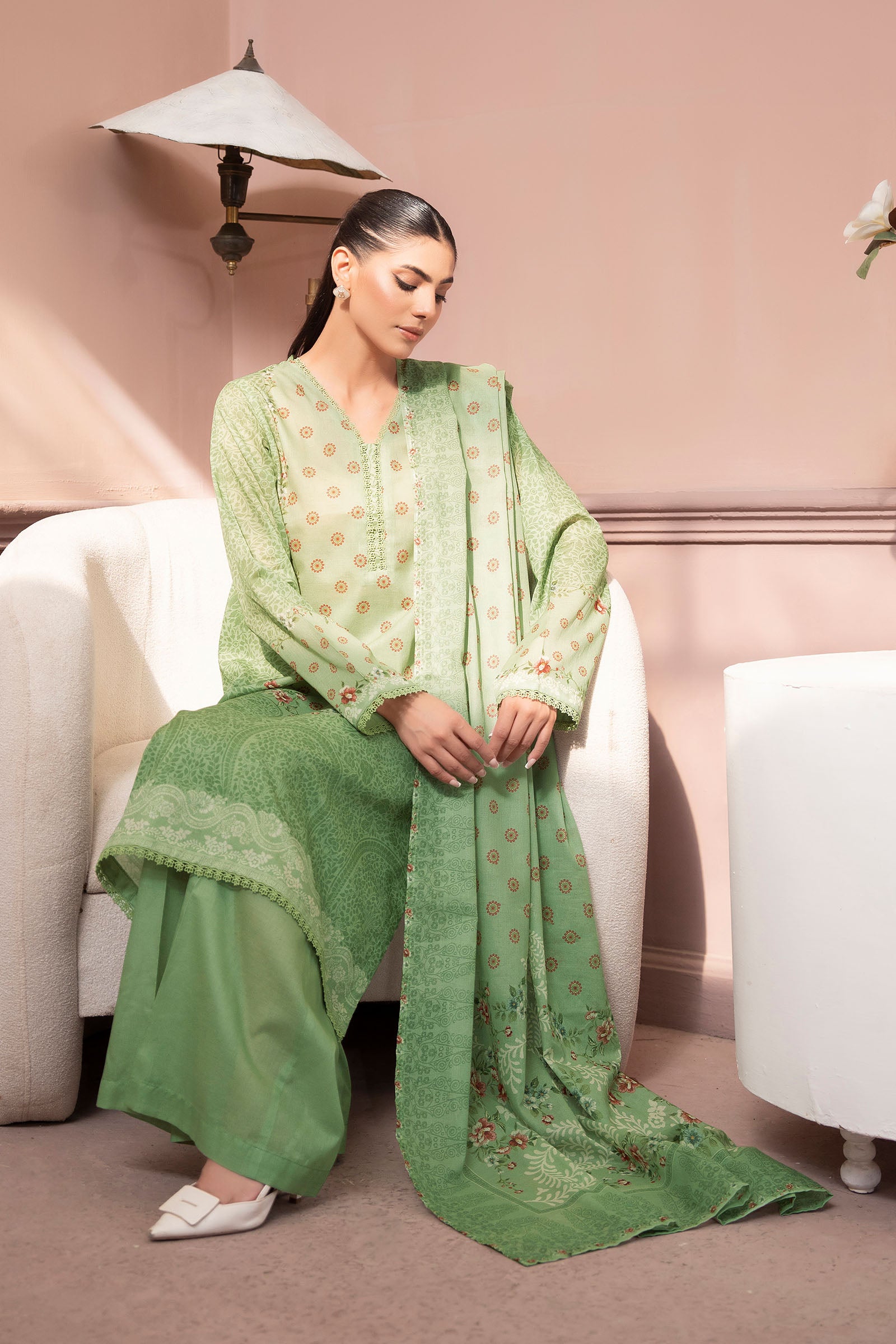 Light Green 3 Piece Unstitched Premium Printed Lawn
