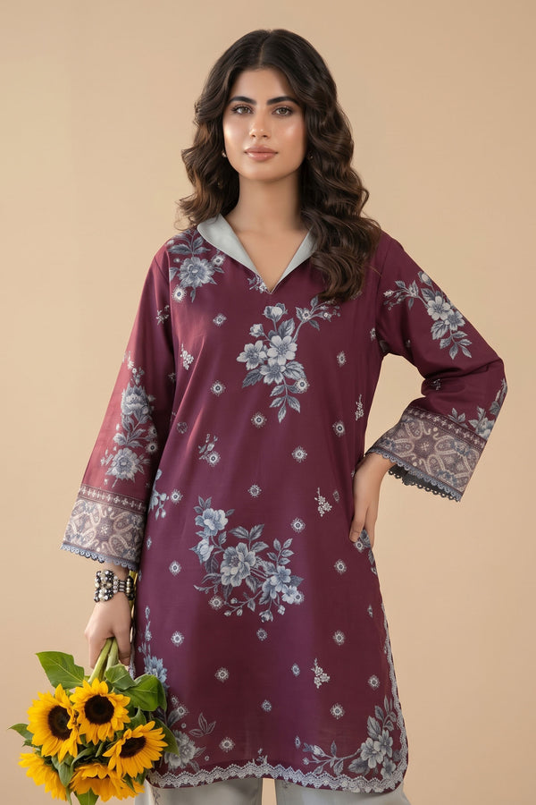 Dark Raspberry 2 Piece Unstitched Dyed Embroidered Lawn