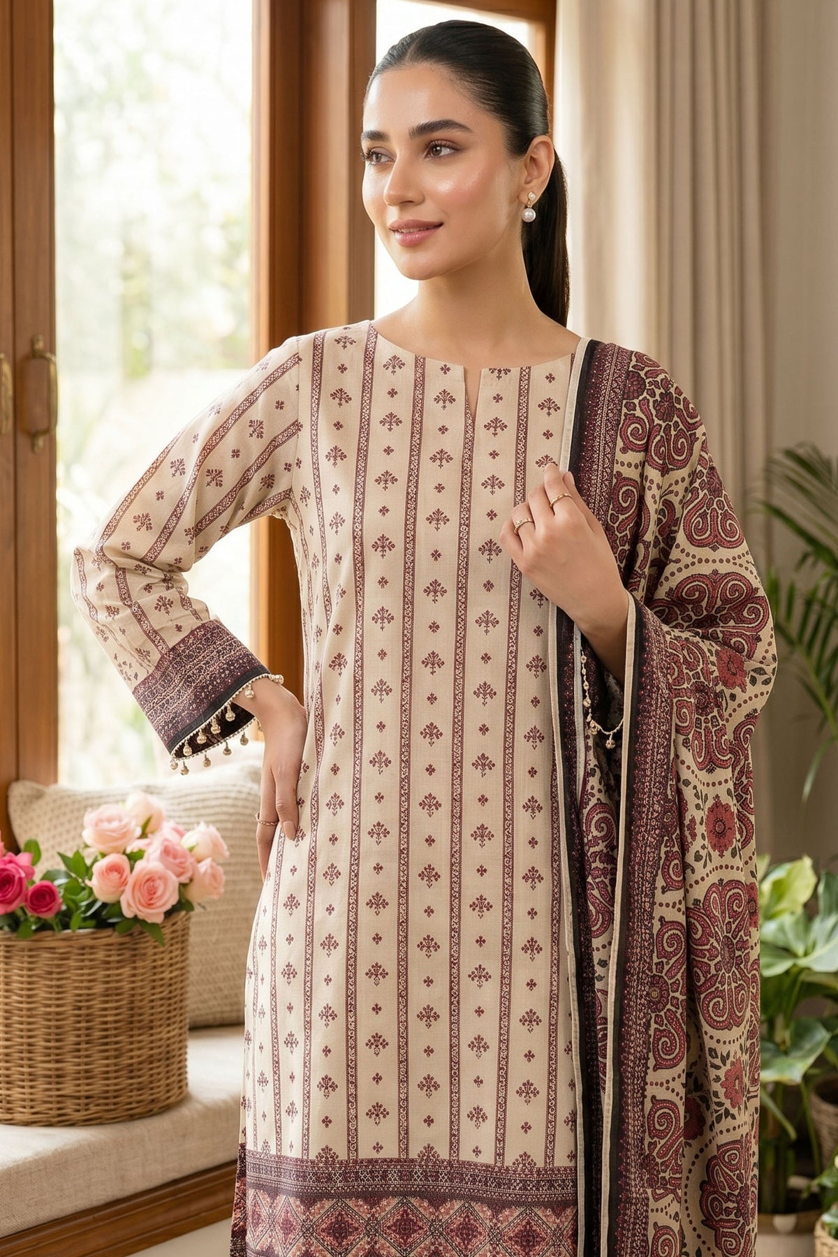 Beige 3 Piece Unstitched Premium Printed Lawn Main image