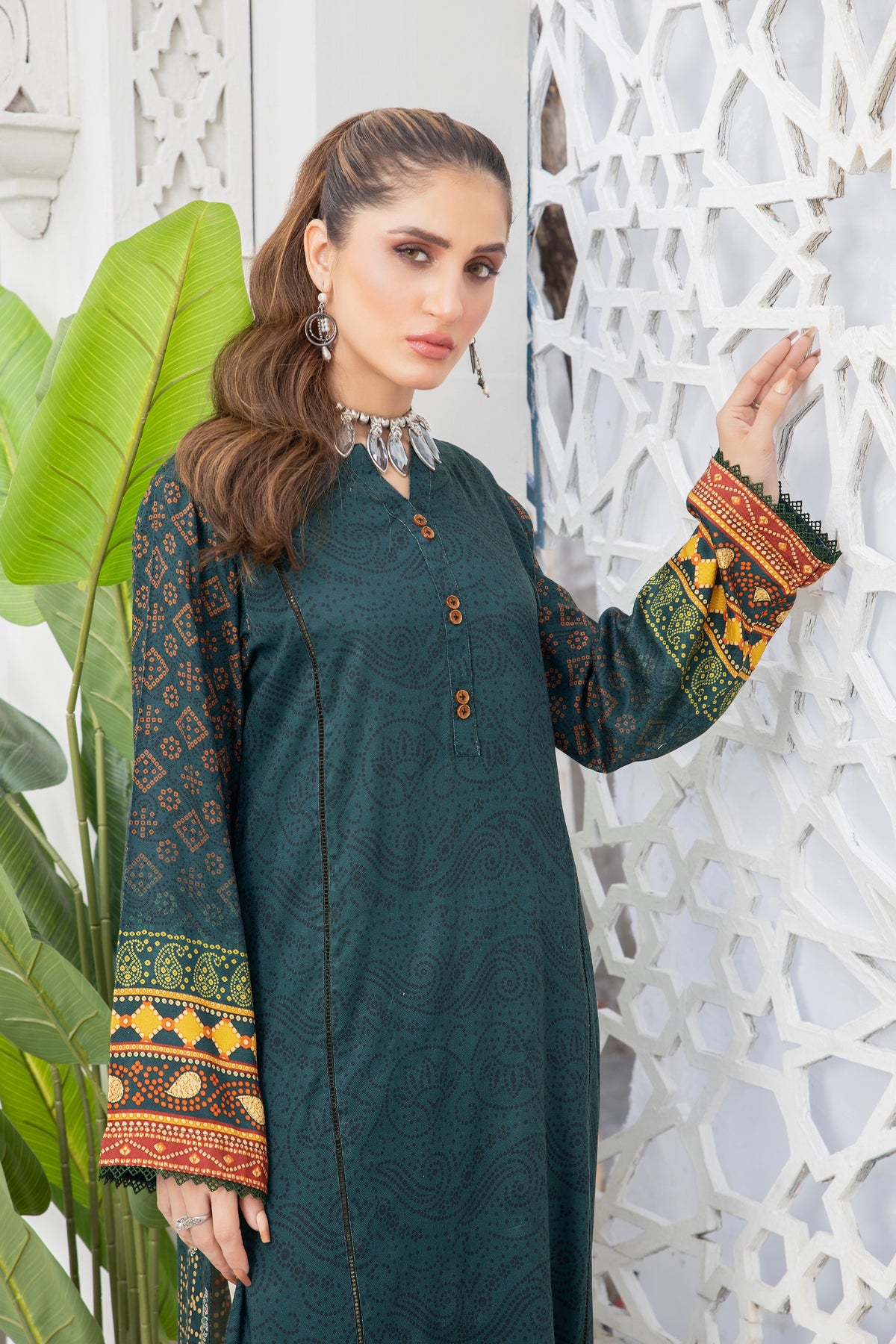 2 piece unstitched Mineral Green Twill Marina Suit - safa noor marina collection