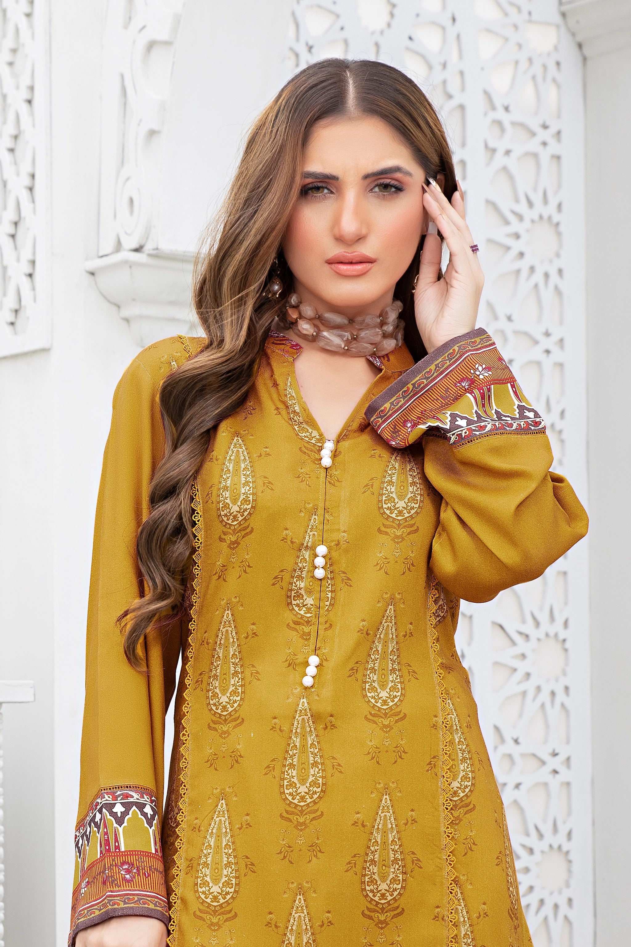 2 piece unstitched Dark Gold Twill Marina Suit - safa noor marina collection