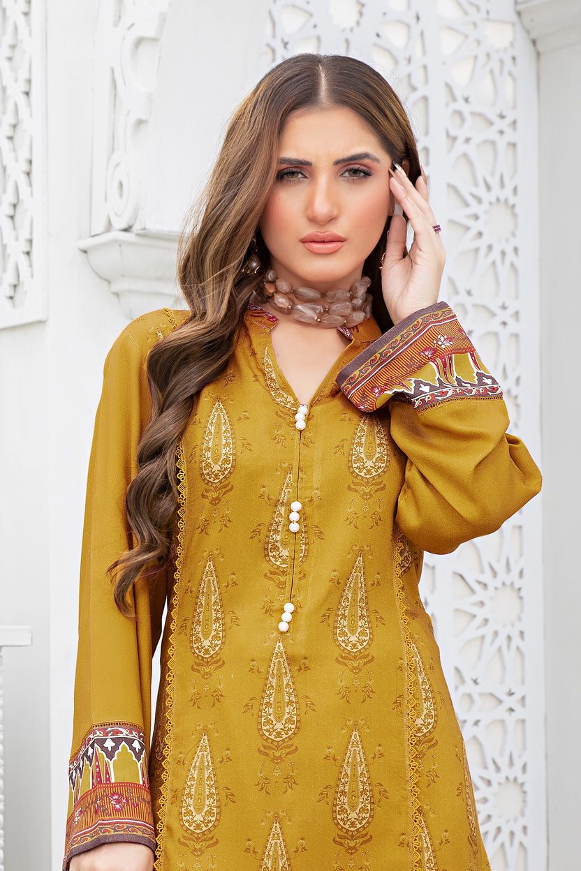 2 piece unstitched Dark Gold Twill Marina Suit - safa noor marina collection Main image