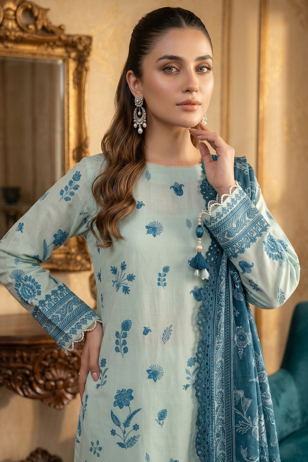 Ash Gray 3 Piece Unstitched Premium Printed Lawn
