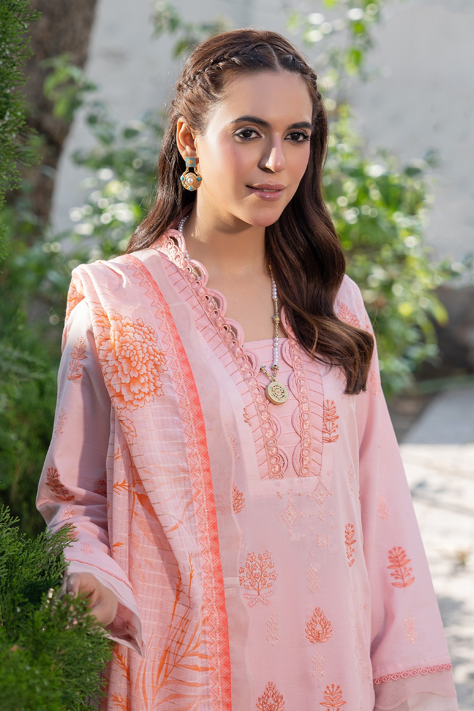 3 Piece Unstitched Baby Pink Premium Emb Lawn