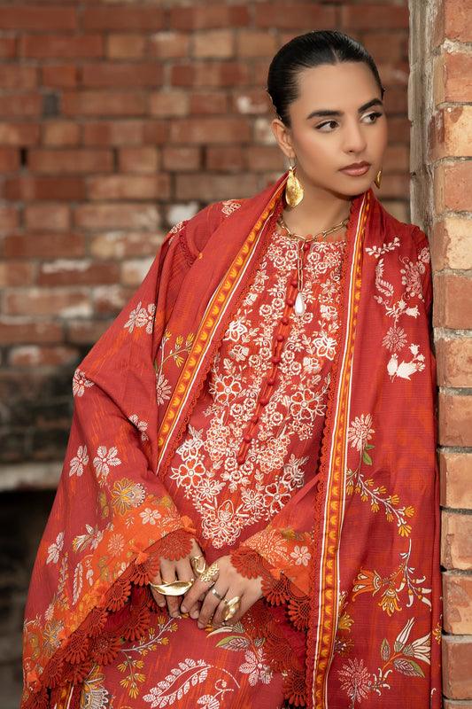 3 Piece Unstitched Rust Embroidered Linen