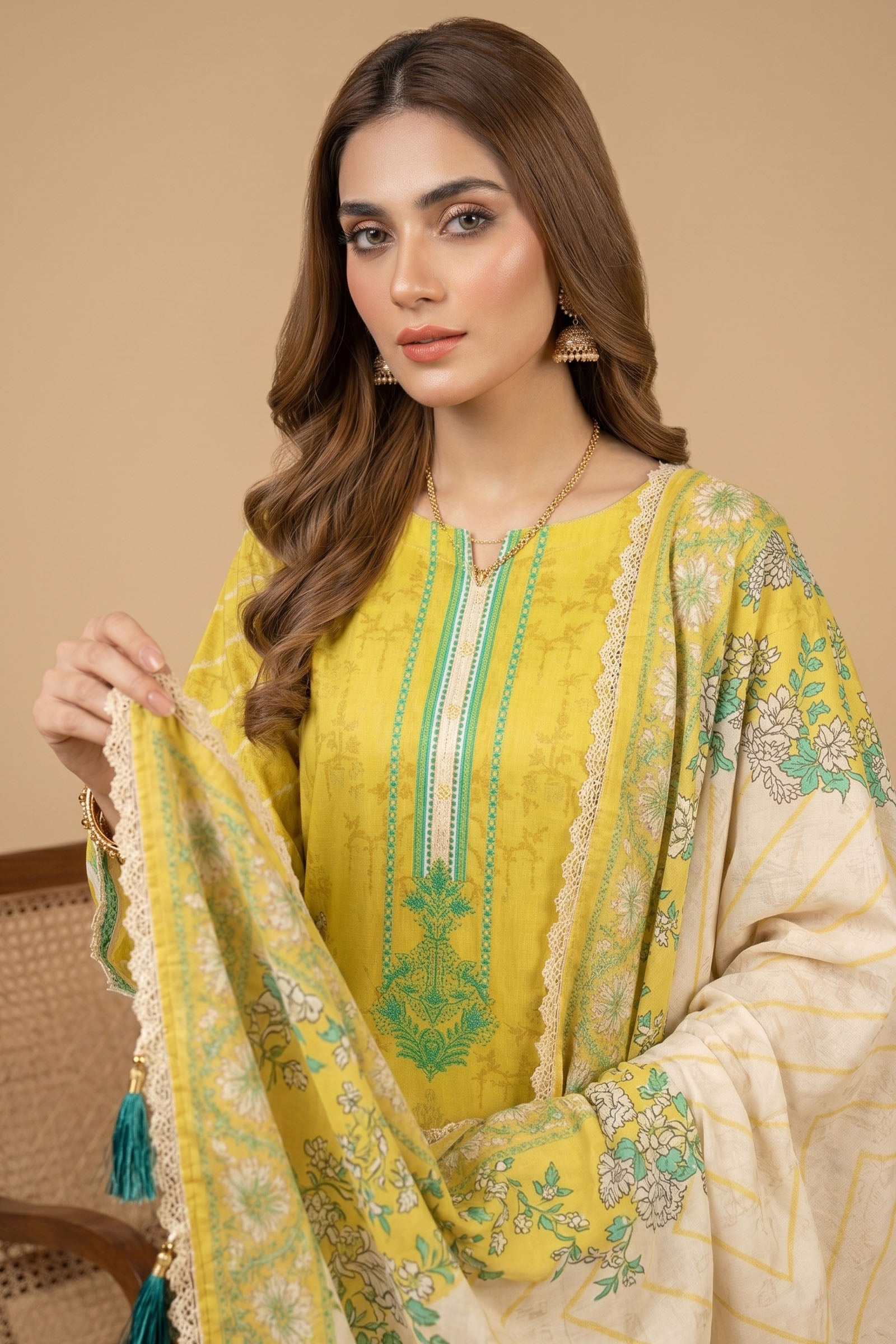 Yellow 3 Piece Unstitched Premium Printed Lawn