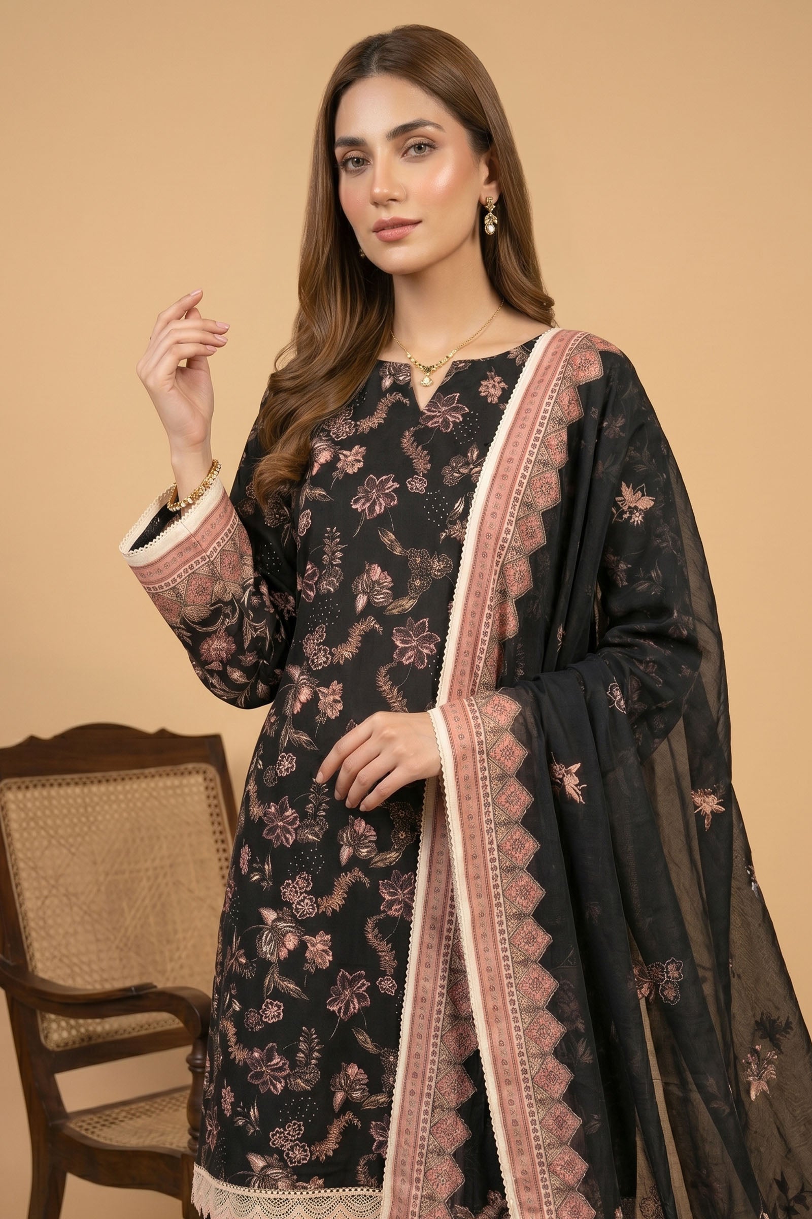 Black 3 Piece Unstitched Premium Printed Lawn