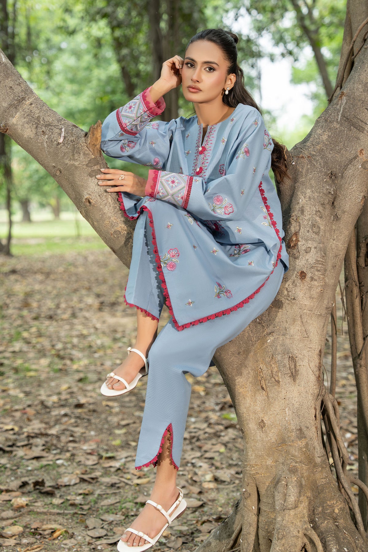 Grayish Blue 2 Piece Unstitched Dyed Embroidered Lawn Main image