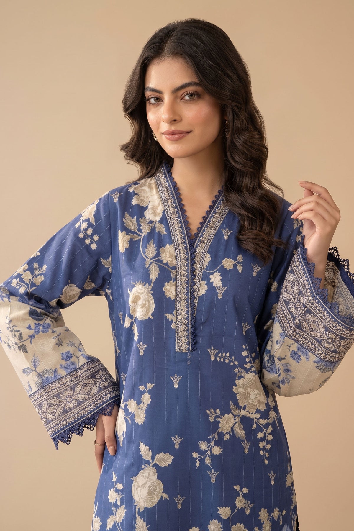Blue 2 Piece Unstitched Dyed Embroidered Lawn