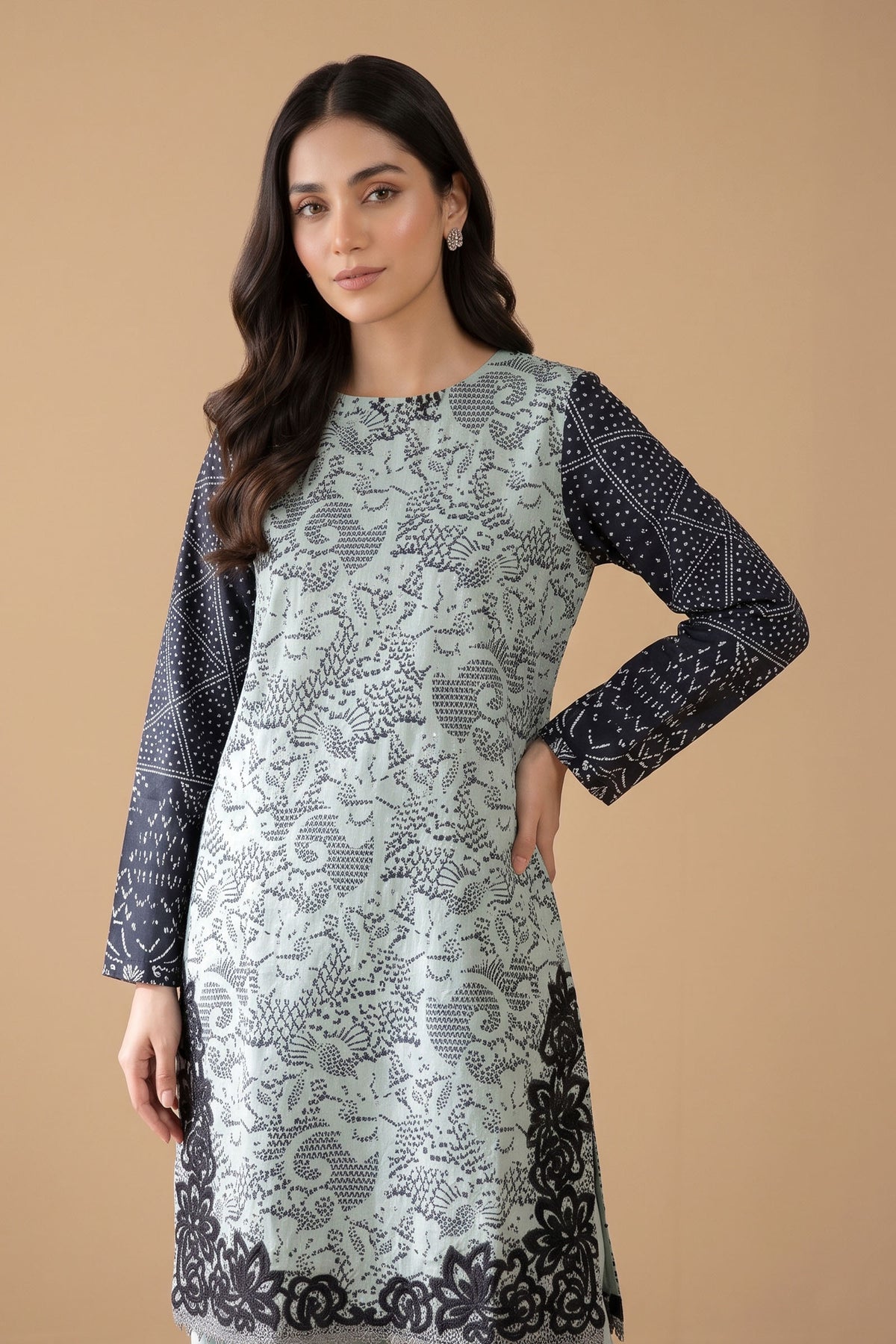 2 Piece Unstitched Embroidered Khaddar - Seafoam Grey