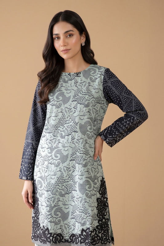 2 Piece Unstitched Embroidered Khaddar - Seafoam Grey