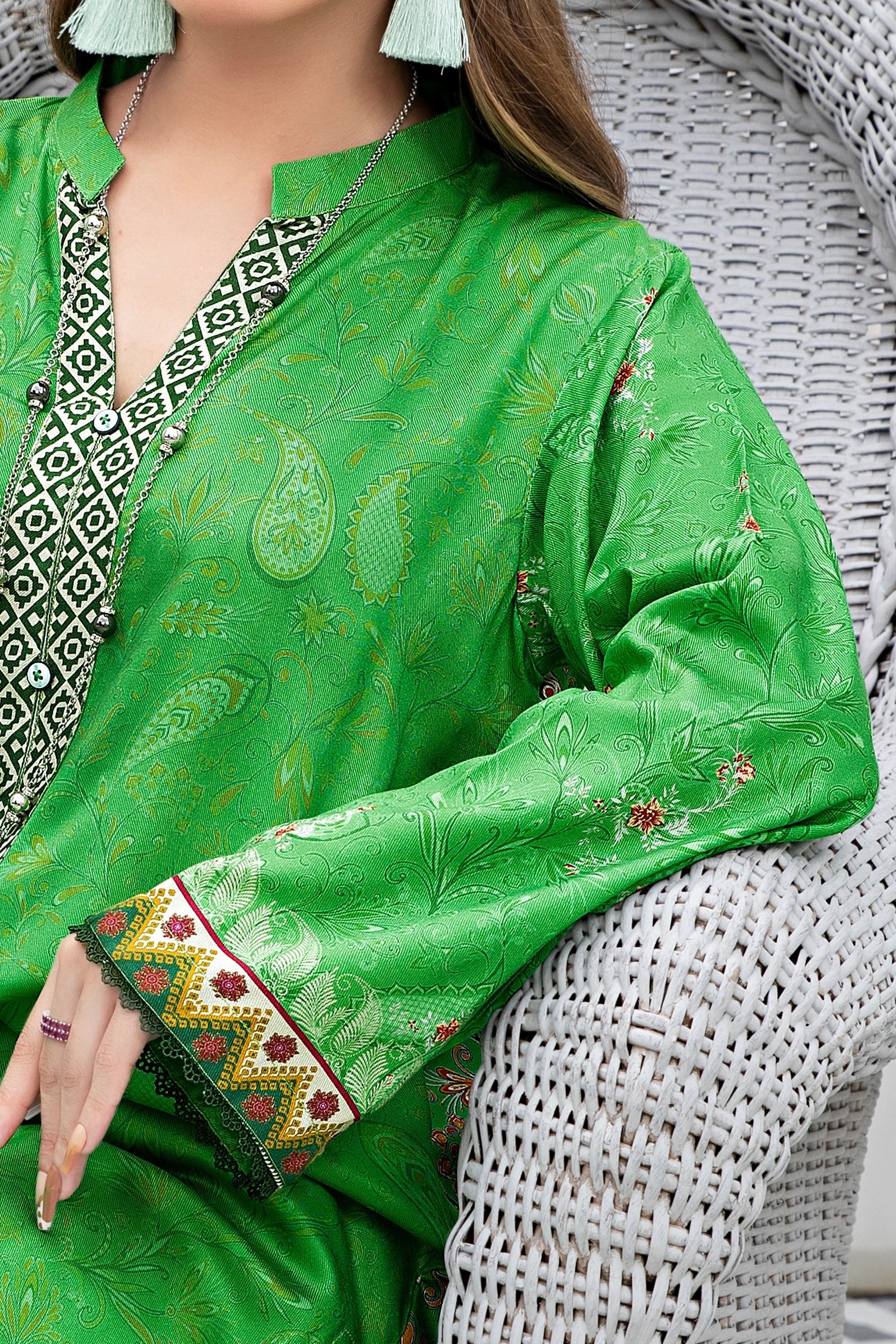 2 piece unstitched Green Twill Marina Suit - safa noor marina collection