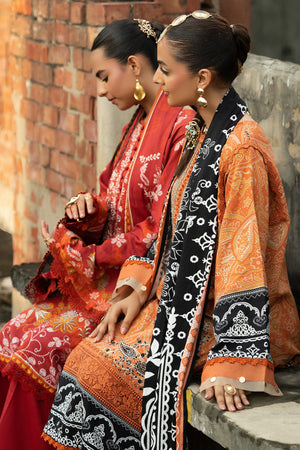 3PC Unstitched Orange Emb Linen - (Vol-113/01)D12 - SAFANOOOR