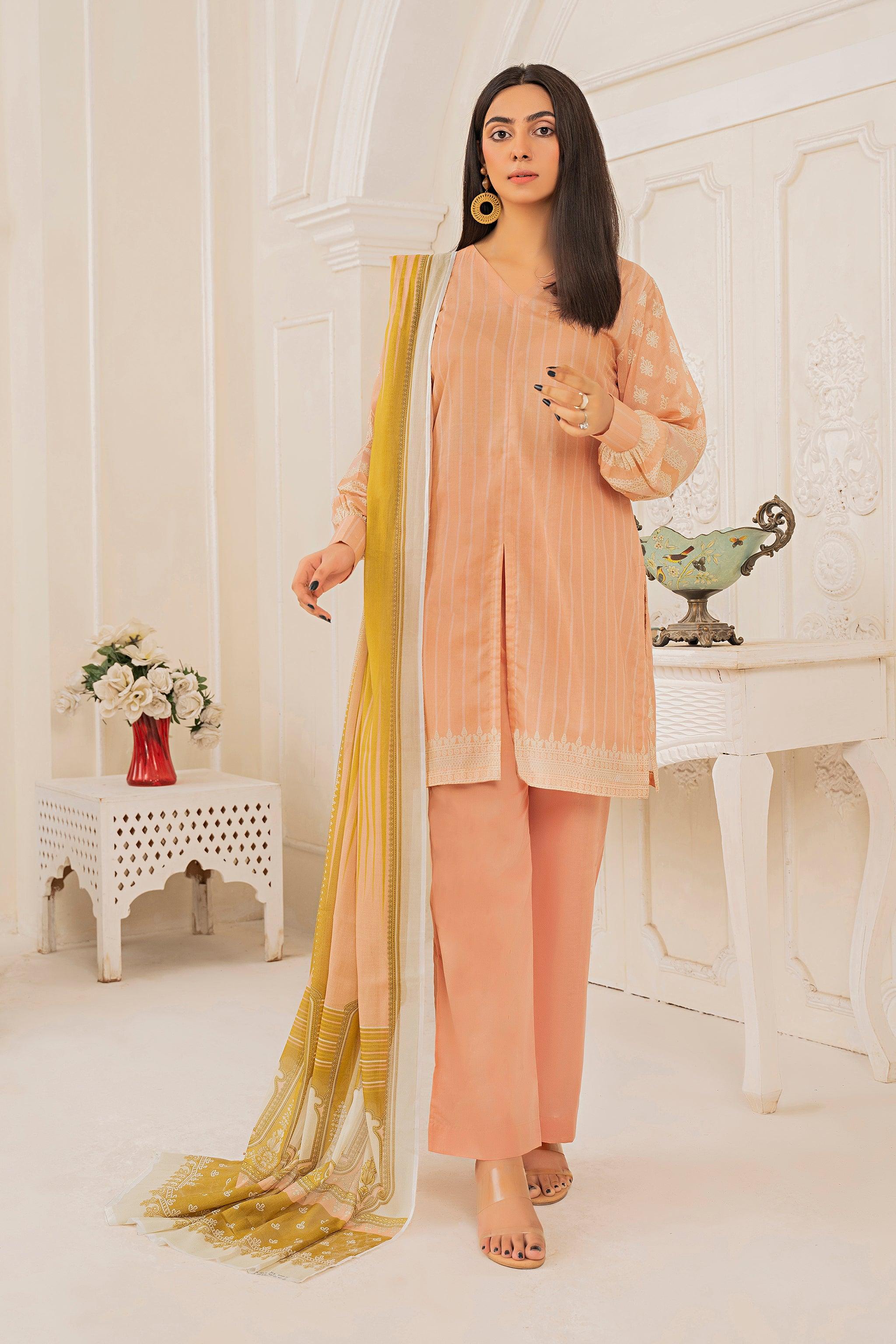 3 Piece Unstitched Bright Peach Printed Lawn - SafaNoor