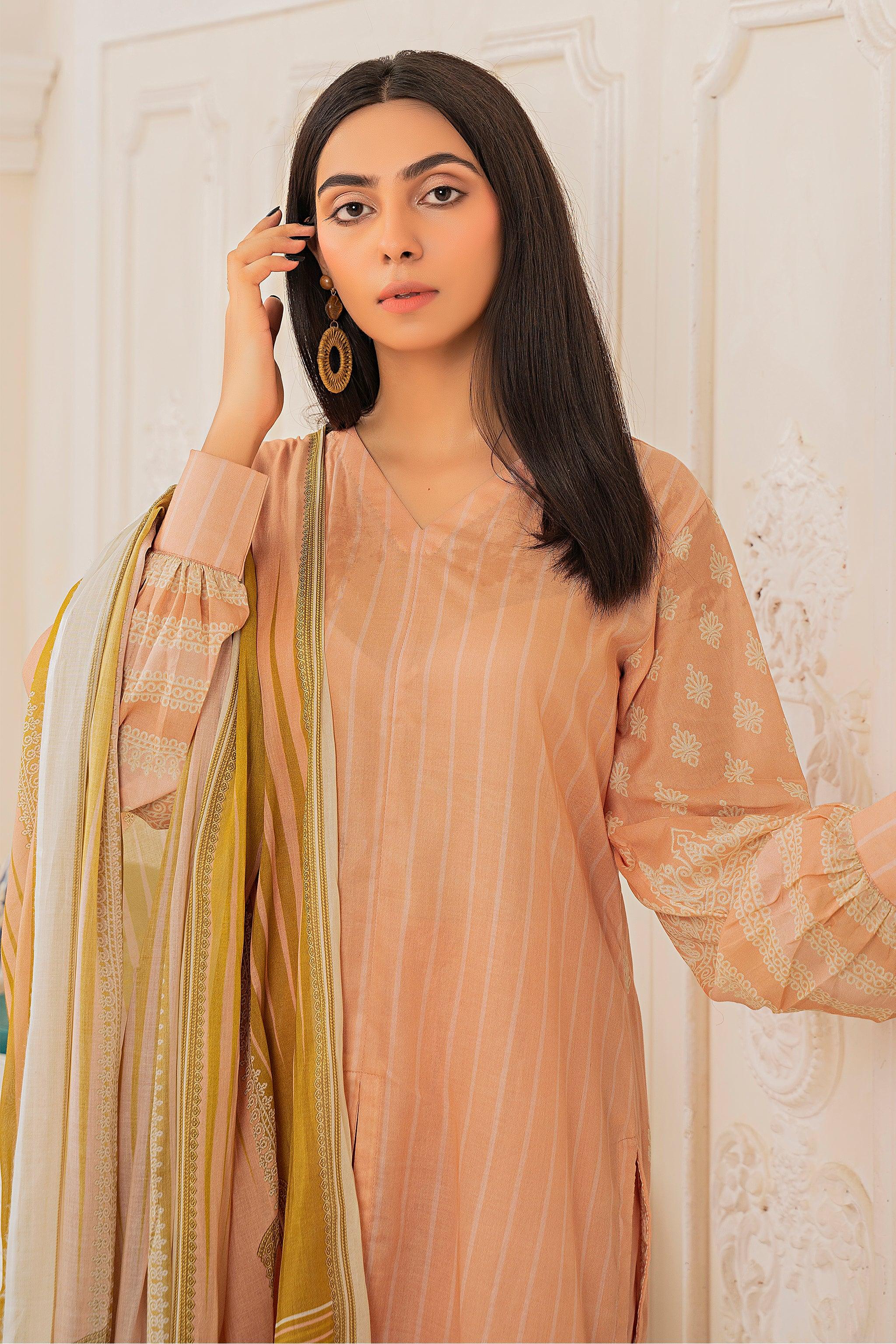 3 Piece Unstitched Bright Peach Printed Lawn - SafaNoor Main image