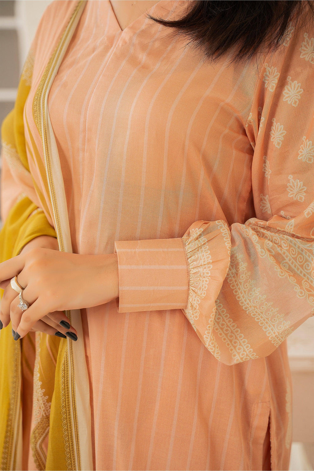 3 Piece Unstitched Bright Peach Printed Lawn - SafaNoor
