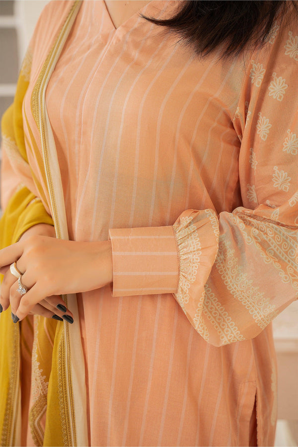 3 Piece Unstitched Bright Peach Printed Lawn - SafaNoor