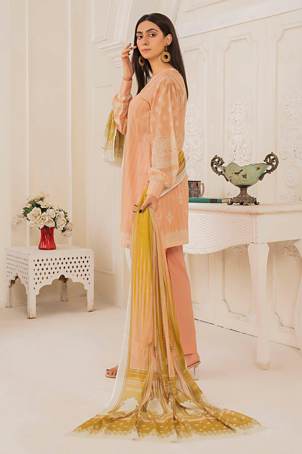 3 Piece Unstitched Bright Peach Printed Lawn - SafaNoor