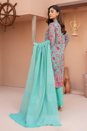 3 Piece Unstitched Cyan Embroidered Lawn - SafaNoor