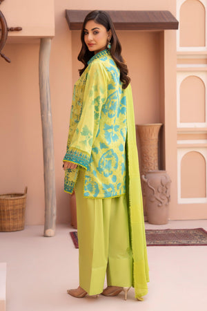 3 Piece Unstitched Green Embroidered Lawn - SafaNoor