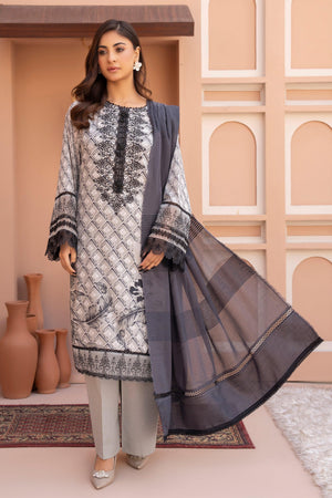3 Piece Unstitched Grey Embroidered Lawn - SafaNoor