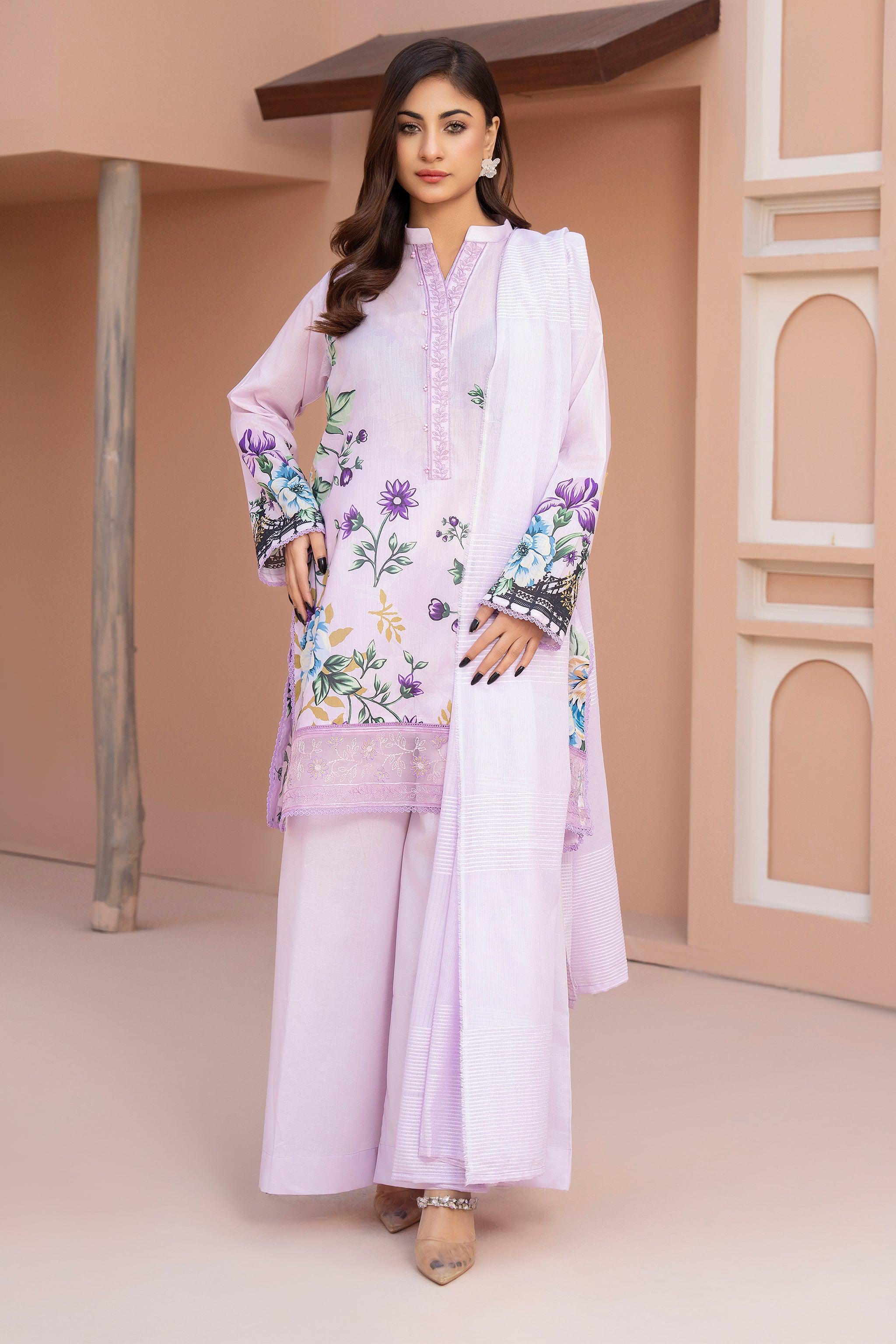 3 Piece Unstitched Lavender Embroidered Lawn - SafaNoor