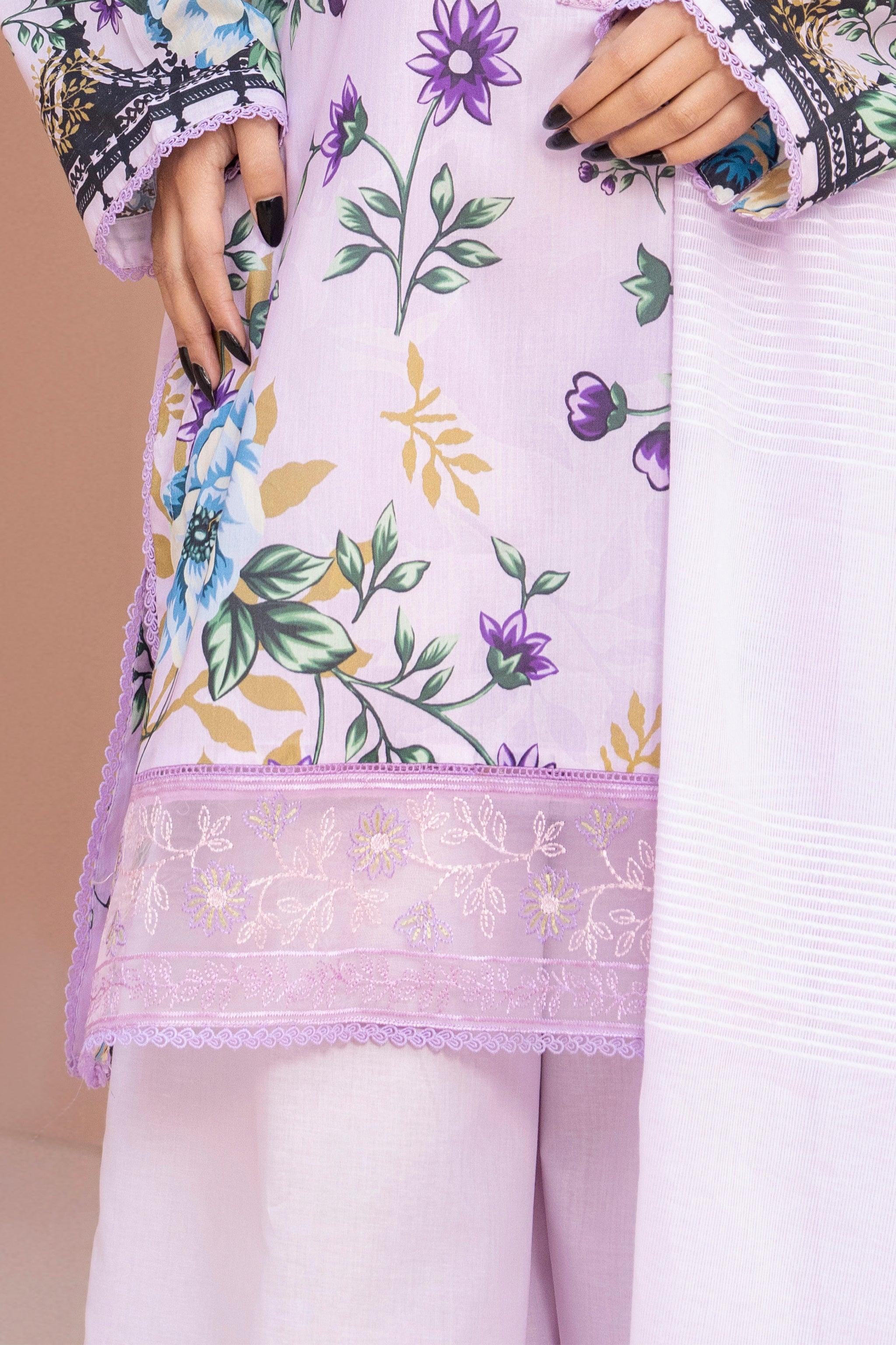 3 Piece Unstitched Lavender Embroidered Lawn - SafaNoor