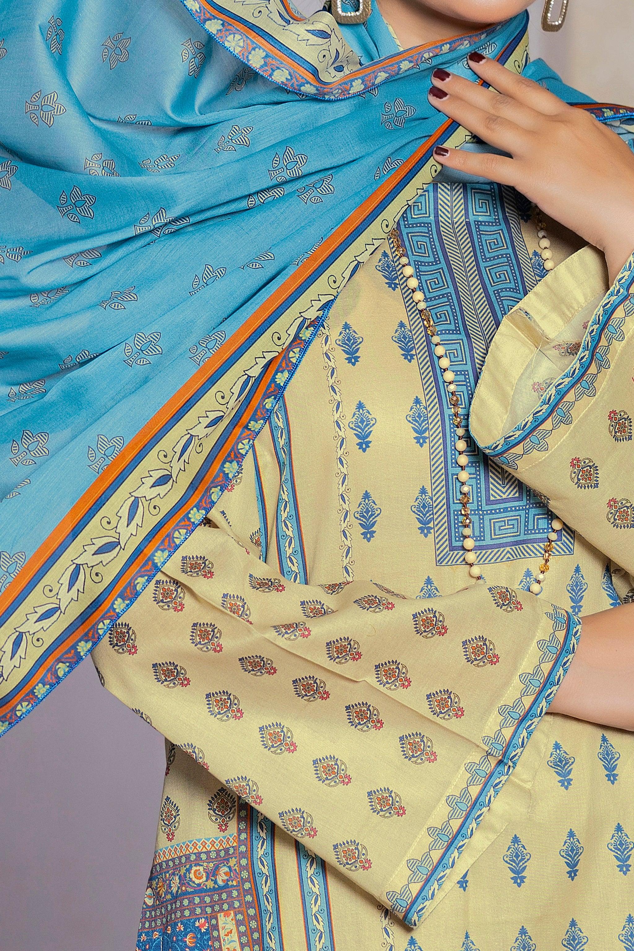 3 Piece Unstitched Lime Printed Lawn - SafaNoor