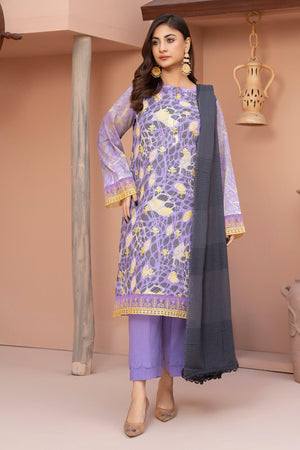 3 Piece Unstitched Purple Embroidered Lawn - SafaNoor