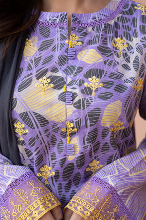 3 Piece Unstitched Purple Embroidered Lawn - SafaNoor