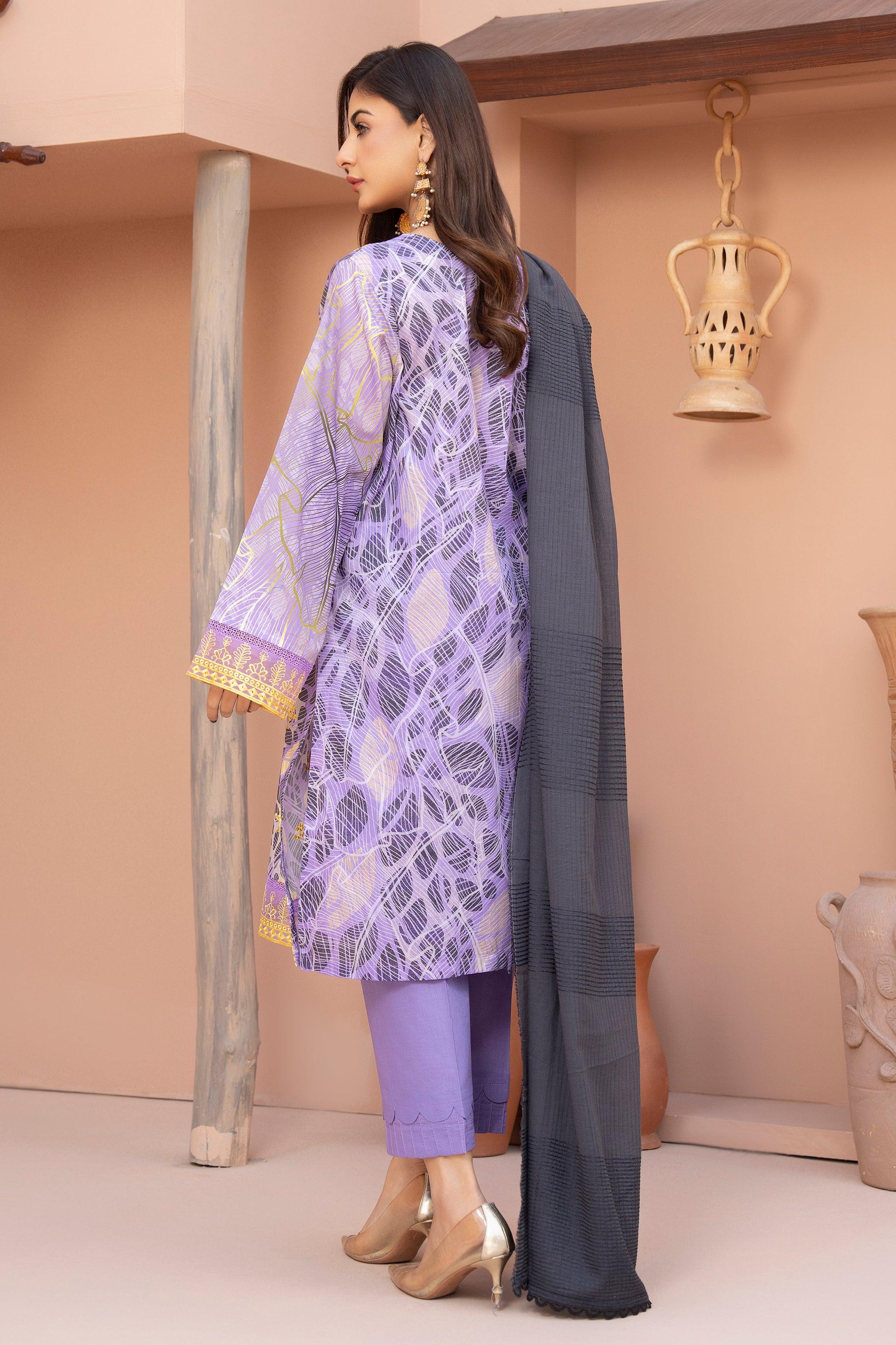 3 Piece Unstitched Purple Embroidered Lawn - SafaNoor
