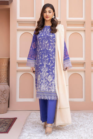 3 Piece Unstitched Rust Blue Embroidered Lawn - SafaNoor