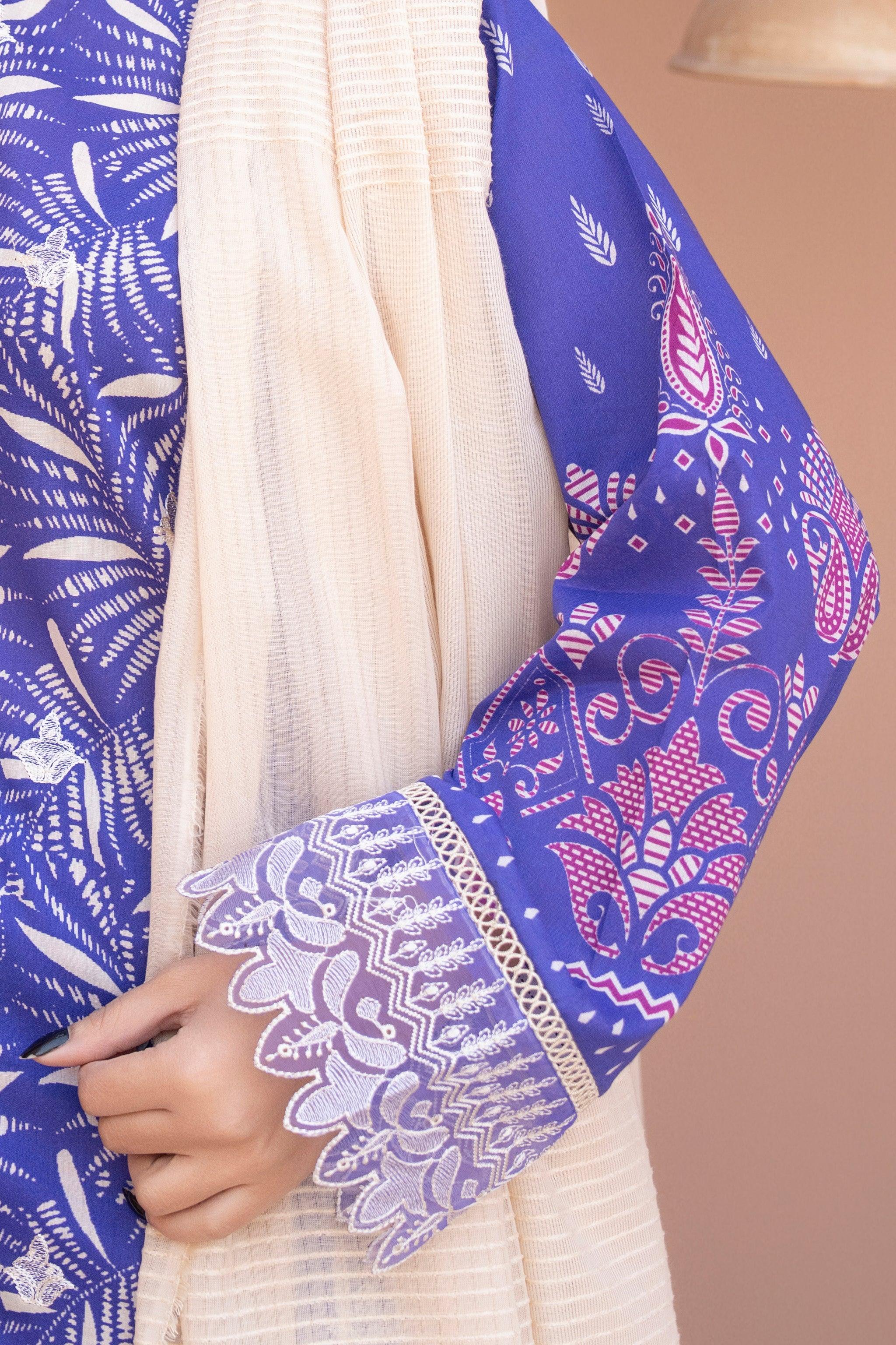 3 Piece Unstitched Rust Blue Embroidered Lawn - SafaNoor