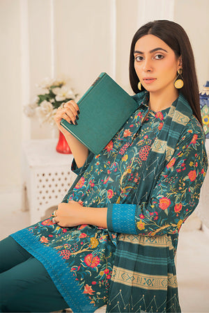 3 Piece Unstitched Sea Green Printed Lawn - SafaNoor