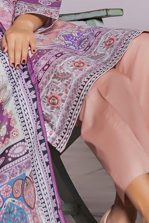 3 Piece Unstitched Tea Pink Printed Lawn - SafaNoor