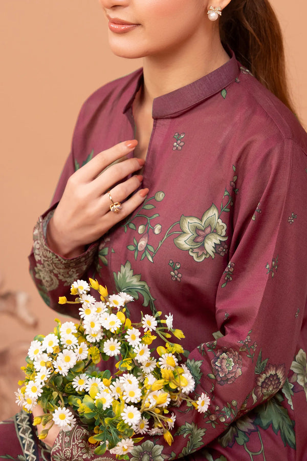 3 Piece Unstitched Wine Premium Printed Lawn
