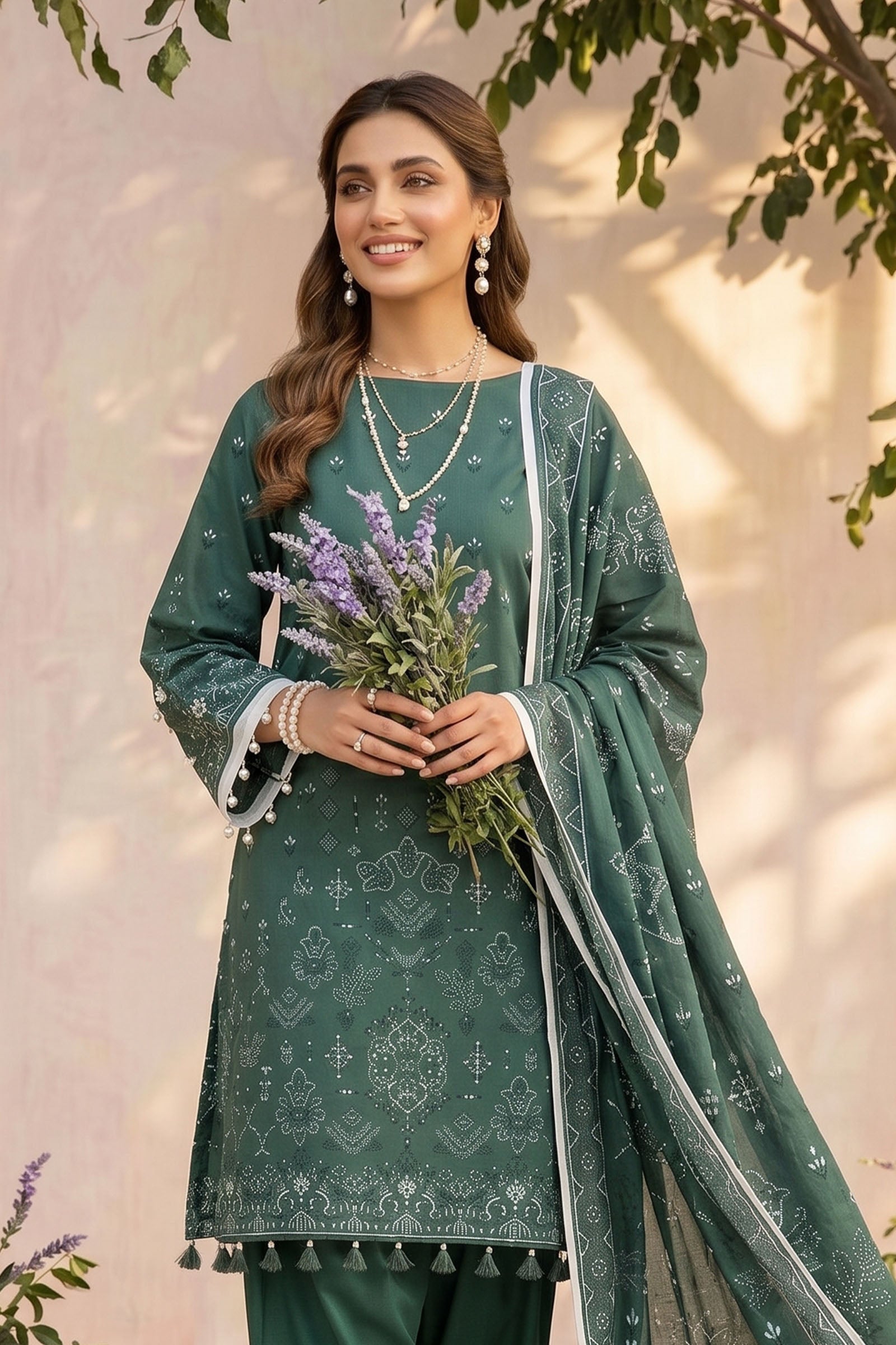 Slate Green 3 Piece Unstitched Premium Printed Lawn