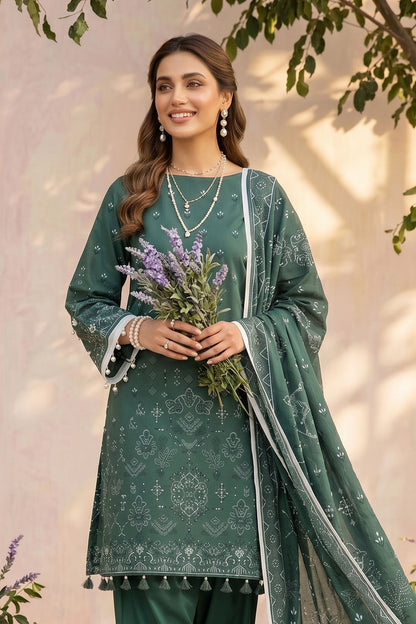 Slate Green 3 Piece Unstitched Premium Printed Lawn