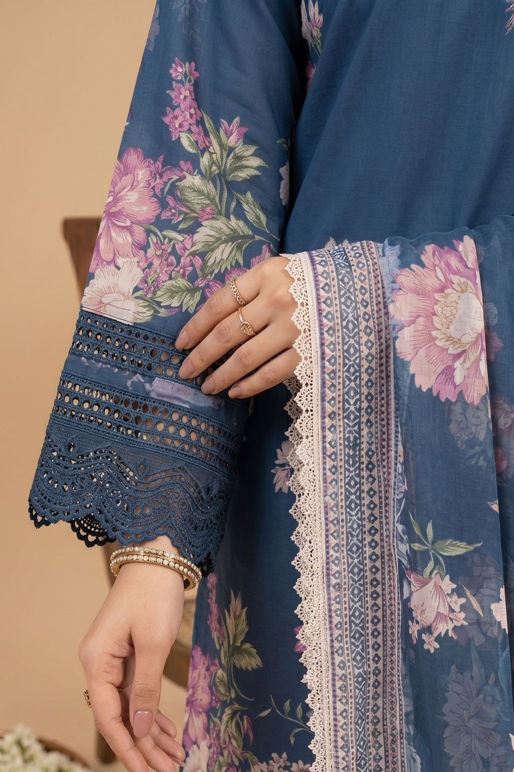 Blue 3 Piece Unstitched Premium Printed Lawn