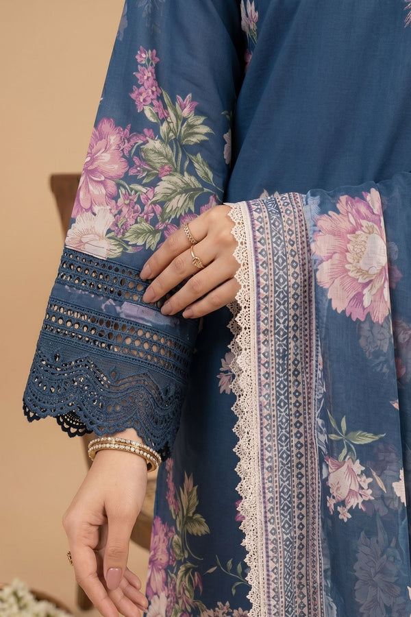 Blue 3 Piece Unstitched Premium Printed Lawn